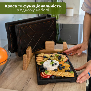 Набор деревянных досок Стейк на подставке Teslyar для кухни в комплекте 3 доски размером 20х30 см + подставка