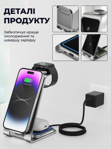 Беспроводная зарядная станция 3 в 1 MagSafe для телефона, смарт часов и наушников настольная Черная