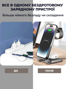 Беспроводная зарядная станция 3 в 1 MagSafe для телефона, смарт часов и наушников настольная Черная