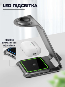 Беспроводная зарядная станция 3 в 1 MagSafe для телефона, смарт часов и наушников настольная Черная