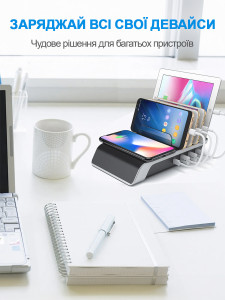 Беспроводное зарядное устройство 5 в 1 Премиум для телефонов и планшета универсальное Черный