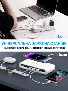 Универсальная зарядная станция 4 в 1 для телефона, смарт часов, наушников с зарядкой Qi и подсветкой Белая