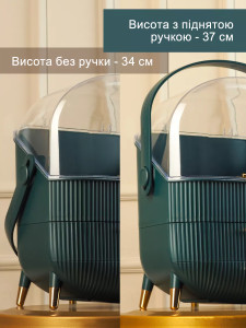 Органайзер 3 ярусный с 2-мя ящиками и стаканчиком Yartes для косметики и мелочей Зеленый