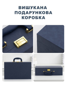 Подарочный набор канцелярский 4в1 блокнот в линейку, ручка, кружка для чая, закладка для книги Темно-синий