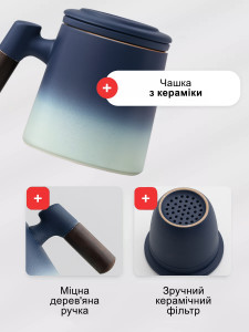 Подарочный набор канцелярский 4в1 блокнот в линейку, ручка, кружка для чая, закладка для книги Темно-синий