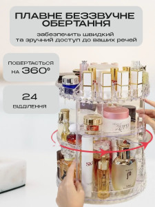 Органайзер круглий і поворотний 360° на 24 відділення Yartes для косметики та макіяжу Прозорий