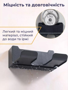 Настенный держатель подставка для фена, плойки и расчесок в ванную комнату на вакуумных присосках 16,5×12,5×7 см Белый