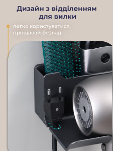 Настенный держатель подставка для фена, плойки и расчесок в ванную комнату на вакуумных присосках 16,5×12,5×7 см Белый