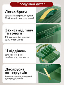 Органайзер для кабелей и зарядок Yartes 2-х ярусный на 11 отделений 10,5х24,5х14 см Прозрачный