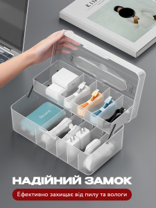 Органайзер для кабелей и зарядок Yartes 2-х ярусный на 11 отделений 10,5х24,5х14 см Прозрачный