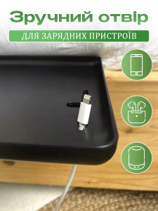Підвісна приліжкова полиця Yartes органайзер 23.5х32 см у стилі лофт Чорна