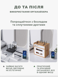 Полка органайзер для роутера Wi-Fi на 3 отделения настольная 32х34х21 см бамбук
