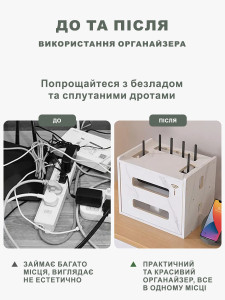Полка органайзер для роутера Wi-Fi на 3 отделения настольная бамбук 32х34х21 см белая