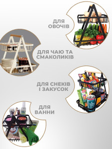 Фруктовница двухъярусная Yartes из нержавеющей стали с деревом в подарочной коробке 35.5х19.5х30.5 см черная