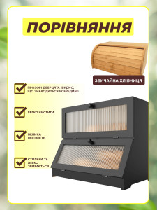 Хлебница двухярусная с вместительными отделениями для хлеба и булок деревянная 40х25х33 см черная