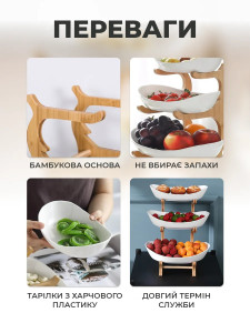 Двухъярусный органайзер для фруктов и овощей Yartes из бамбука и пластика 22х25х18 см белый