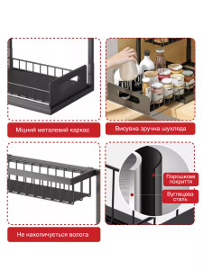 Кухонный органайзер для специй и мелочей из углеродистой стали 26.5х36.5х27 см черный