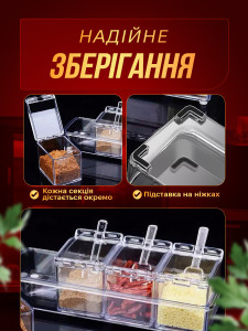 Контейнер для приправ и специй 4 шт с подставкой и ложками из ABS-пластика 8х25 см прозрачный