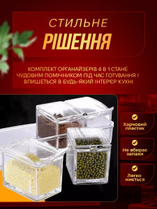 Контейнер для приправ и специй 4 шт с подставкой и ложками из ABS-пластика 8х25 см прозрачный
