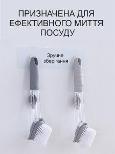 Щетка кухонная для мытья посуды с длинной ручкой и сменными насадками 24х6 см серая
