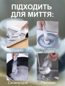 Щетка кухонная для мытья посуды с длинной ручкой и сменными насадками 24х6 см серая