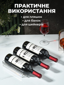 Подставка под бутылкина на 1 ярус в шкаф, холодильник или на стол пластиковая 28.5x20x4 см прозрачная