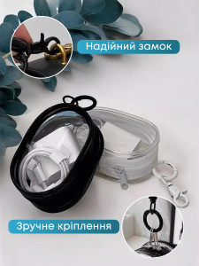 Чехол для наушников и зарядного устройства силиконовый на молнии с карабином для сумки 10х6х3.5 см белый