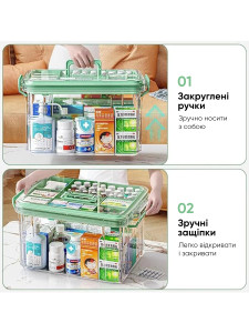 Контейнер для лекарств и витаминов Yartes с функциональной крышкой и удобными ручками пластиковый 37х26х20 см