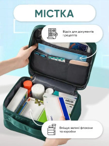 Аптечка первой помощи большая на 6 отделений Yartes без наполнения 20х25х13,5 см зелено-серая