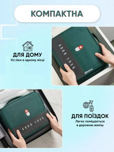 Аптечка первой помощи большая на 6 отделений Yartes без наполнения 20х25х13,5 см зелено-серая