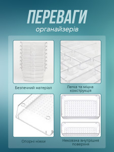 Лотки органайзеры в ящик стола для канцелярии и мелочей набор 25 штук прозрачные