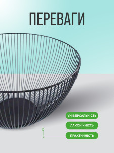 Ваза для фруктов сеточка Yartes из нержавеющей стали 25x14x10 см, черная
