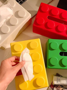 Детская салфетница на стол или стену в виде кубика LEGO из пластика 12.6х20х8 см желтая