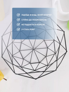 Ваза для фруктов треугольники Yartes из металла 25,5x14x14 см черная