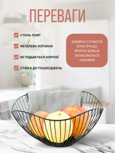 Фруктовница волнистая Yartes из нержавеющей стали 26x12x10 см черная