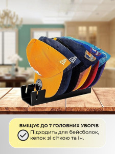 Подставка для кепок из акрила для 7 бейсболок 29,2х7,6х6 см черная