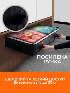 Органайзеры с прозрачным верхом (набор 3 шт) Yartes для хранения вещей под кроватью из ткани 15х100х50 см черный