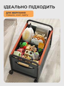 Контейнер для игрушек на колесах из ткани Оксфорд и металлического каркаса 48,5х37х49 см черный