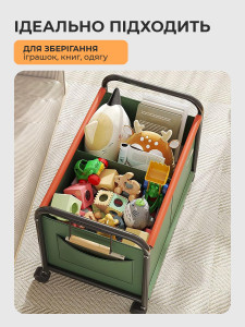 Контейнер для игрушек на колесах из ткани Оксфорд и металлического каркаса 48,5х37х49 см зеленый