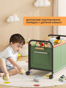 Контейнер для игрушек на колесах из ткани Оксфорд и металлического каркаса 48,5х37х49 см зеленый