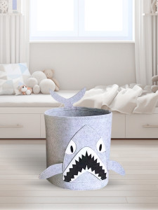 Корзина для игрушек Акула из войлока с ручками 35х35х35 см серая