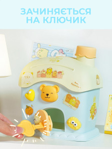 Копилка для детей Дом Мишки на замке с 3Д значками эко пластик 14х24,5х18 см голубая