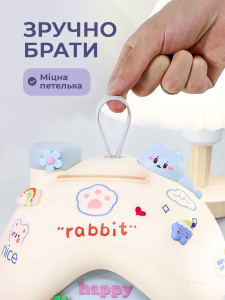 Копилка для детей Дом Кролика на замке с 3Д значками эко пластик 14х24,5х18 см голубовато-белая