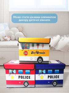 Органайзер для книг и тетрадей в виде полицейской машины из картона и флизелина 38х25х25см синий