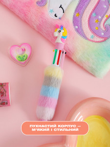 Шариковая ручка Единорог многоцветная на 6 стержней 17 см Розовая