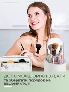 Органайзер контейнер Yartes для хранения косметики и кисточки для макияжа пластик 12,5х12,5х23,5 см Бело-прозрачный