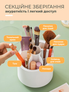 Органайзер контейнер Yartes для хранения косметики и кисточки для макияжа пластик 12,5х12,5х23,5 см Бело-прозрачный