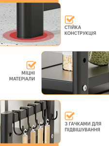 Кухонная полка стеллаж Раздвижная для микроволновки и принадлежностей крючки 4 шт Прочная сталь 31х46х40–62 см Белая