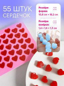 Силиконовая форма Маленькие Сердца для льда и шоколадных фигурок 10.8х18.2 см Розовая