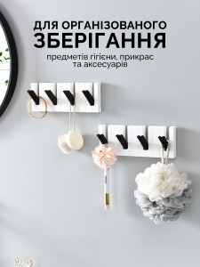 Вешалка с 4 откидными крючками в виде пианино Пластик 19.7х2.5х8.5 см Черно-белая